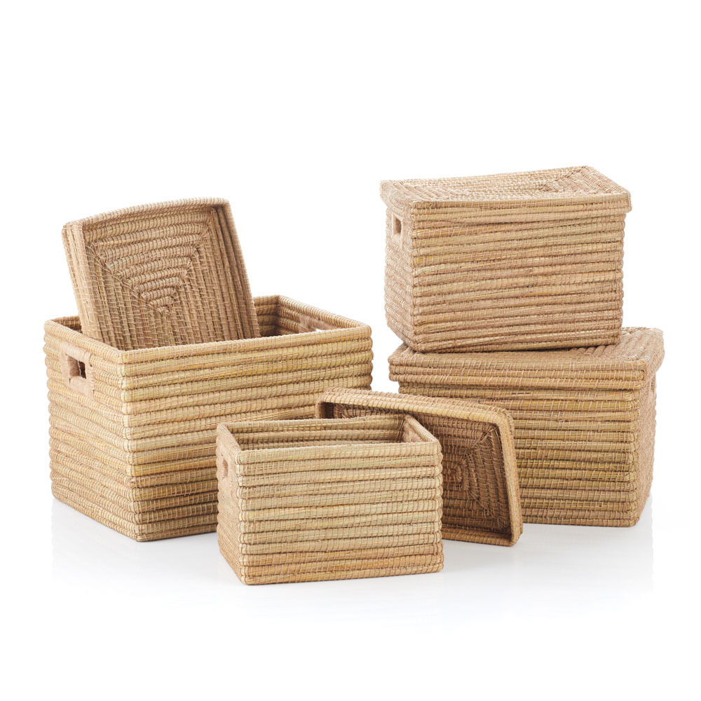 Natural Rectangle JuteWrapped Baskets (XL) Set of 4, Extra Large