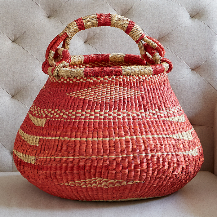 Red & Orange Handled Bolgatanga Basket, Decorative Serrv International