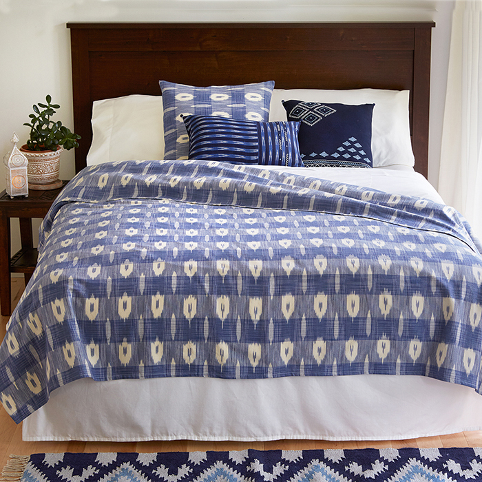 Blue & White Ikat Coverlet, Final Sale Serrv International