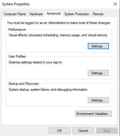 System settings menu A picture showing the menu for System settings