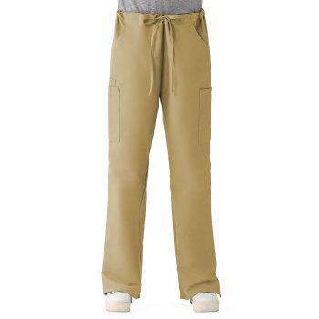 ComfortEase Women's Modern Fit Cargo Scrub Pants with 4 Pockets, Size Small Tall, Khaki | Med 