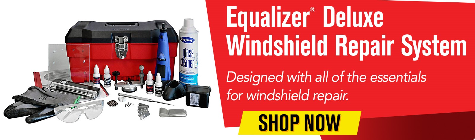 Equalizer Windshield Repair System - Designed with all of the essentials for windshield repair. Equalizer Windshield Repair System - Designed with all of the essentials for windshield repair.