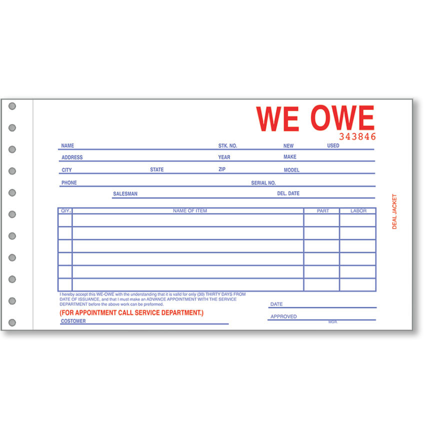 thumbnail image 2 of We Owe Form - 3 Part 2 of 9