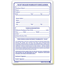 As-Is Dealer Warranty Disclaimer