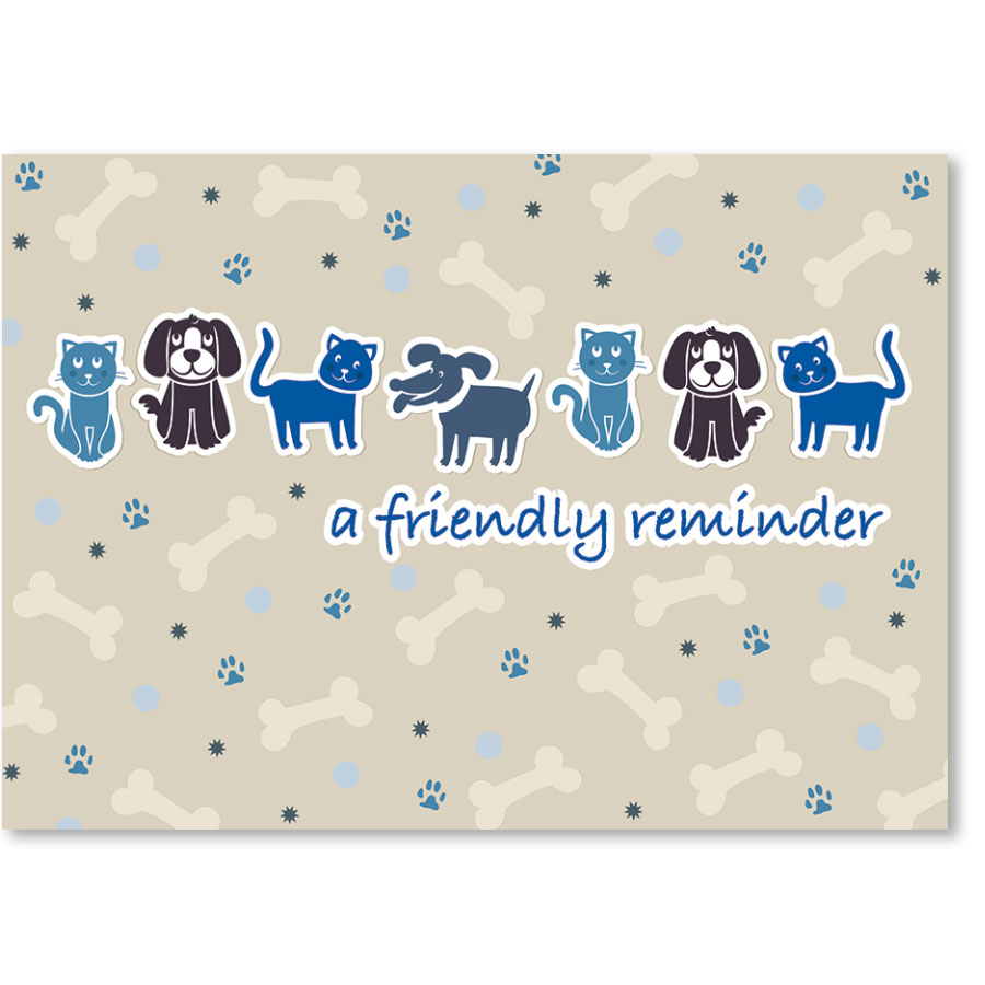 Standard Veterinary Reminder Postcards Blue Pets Veterinary Supplies