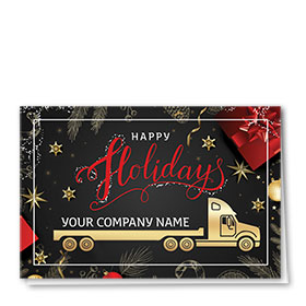 Trucking Christmas Cards - Red Gift Flatbed