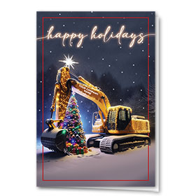 Construction Christmas Cards - Glowing Excavator