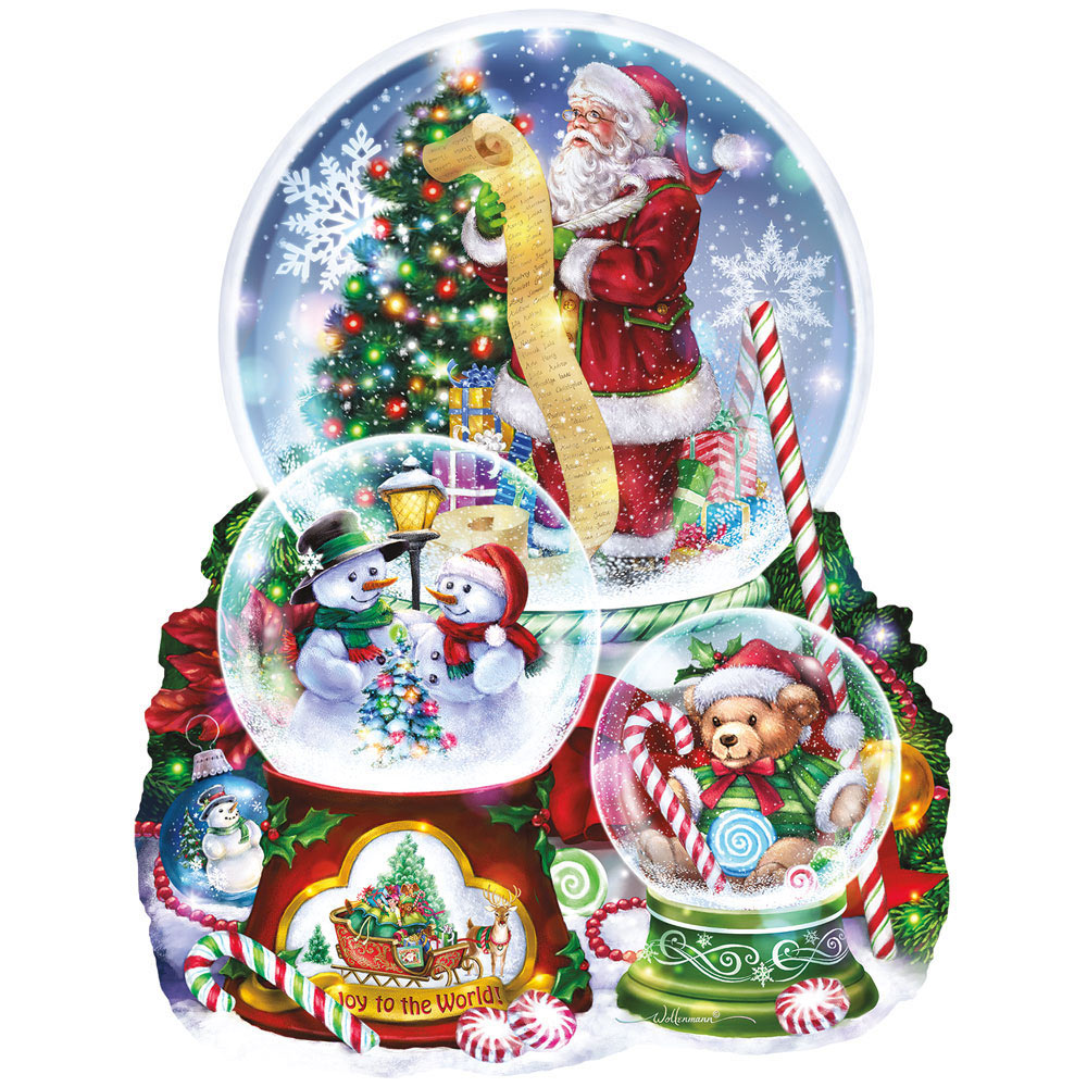 Three Snow Globes 1000 Piece Shaped Jigsaw Puzzle Spilsbury