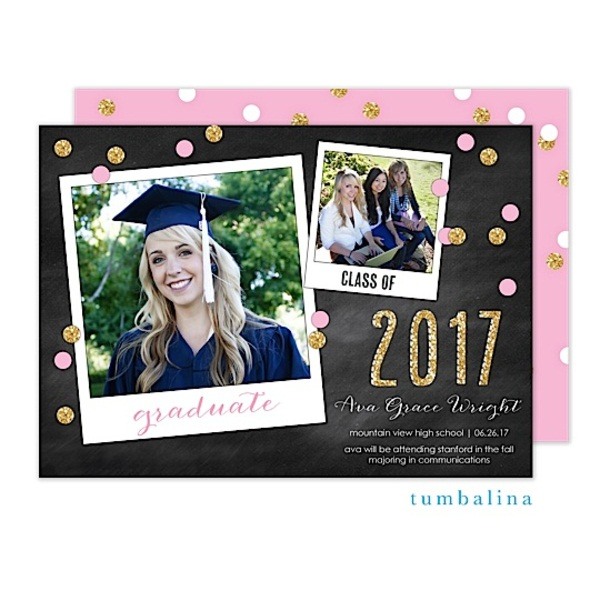 Grad Pink Confetti Snapshots Digital Photo Card