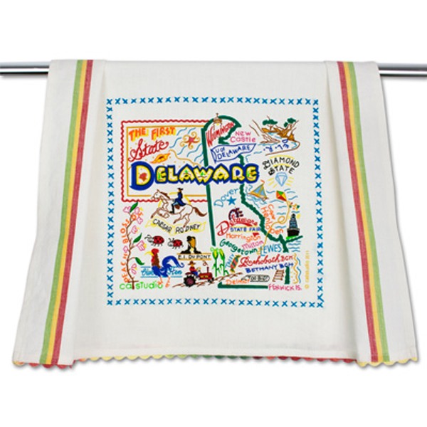 Delaware State Hand Embroidered Tea Towel