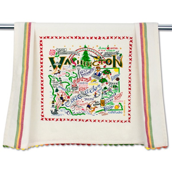 Washington State Hand Embroidered Tea Towel