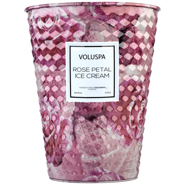 Voluspa Rose Petal Ice Cream 2 Wick Tin Table Candle