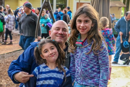 Father and kids at family camp