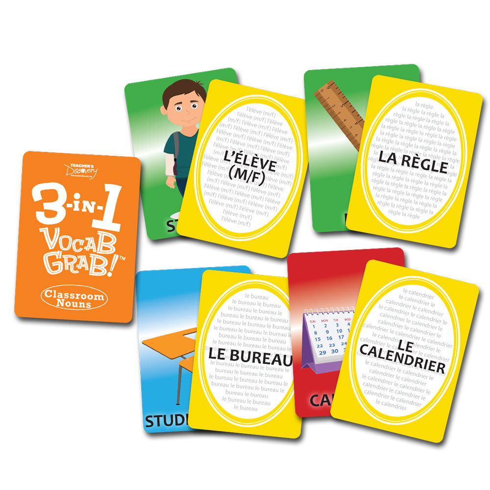 3in1 French Vocab Grab Card Games, French Teacher's Discovery