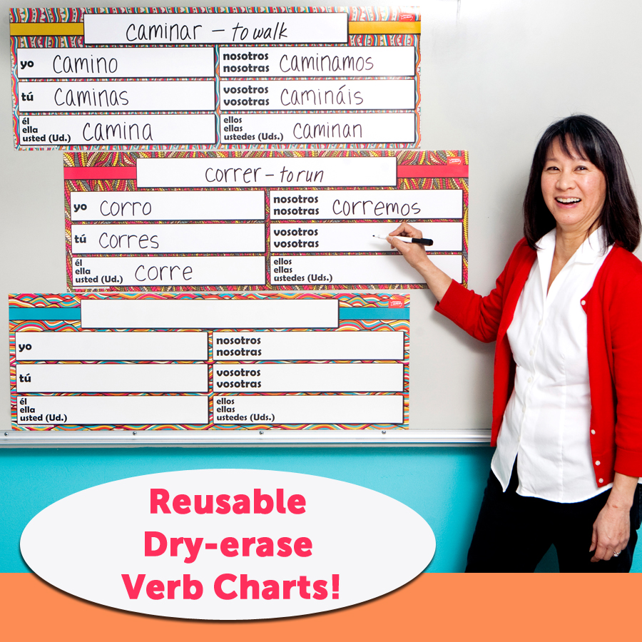 DryErase Spanish Verb Charts Set of 3, Spanish Teacher's Discovery