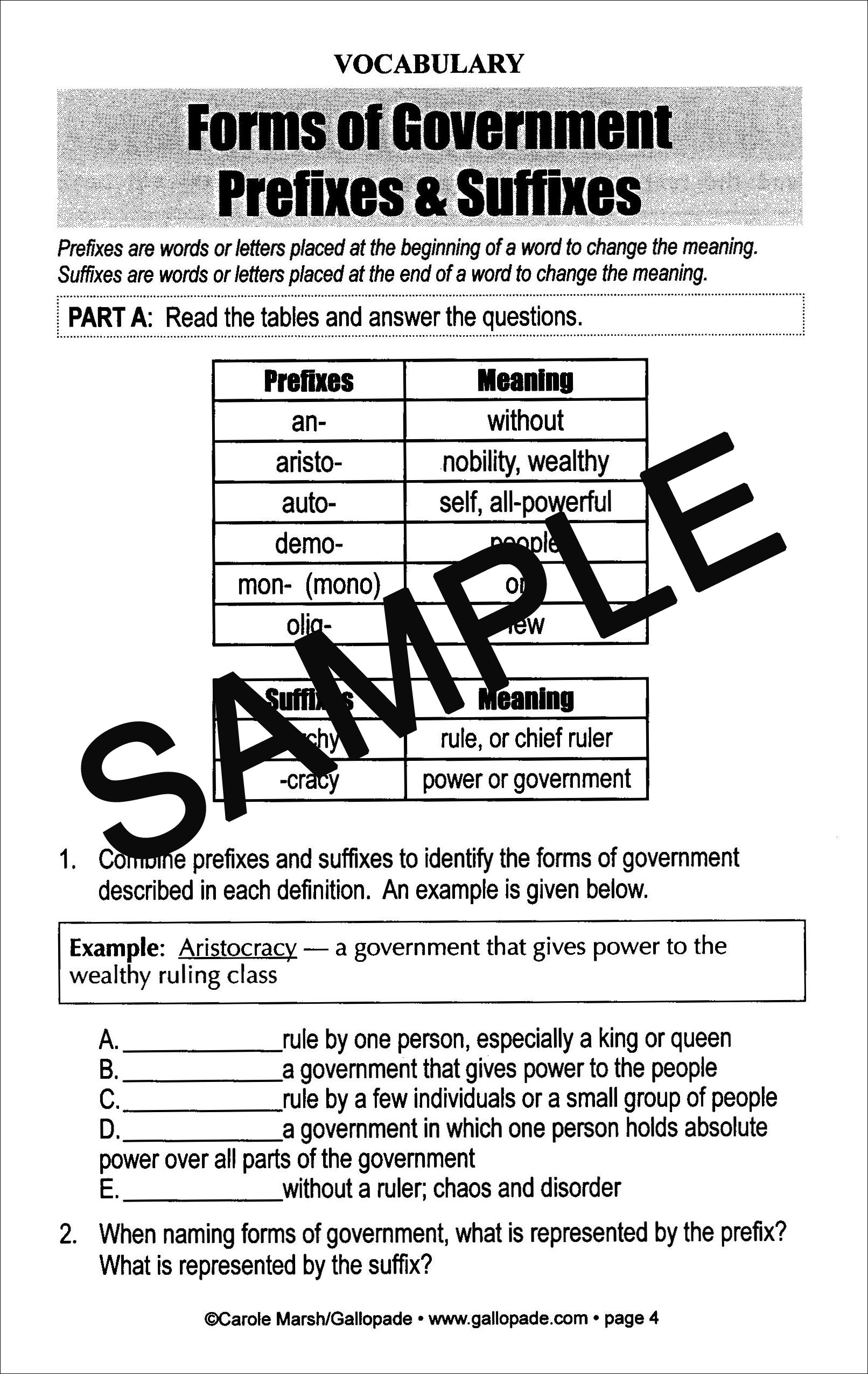 Forms of Government Common Core Lessons and Activities Book, Social