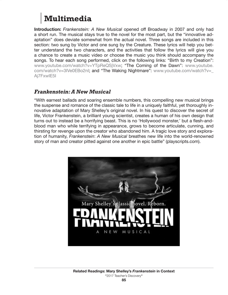 Related Readings Mary Shelley's Frankenstein in Context Book, English