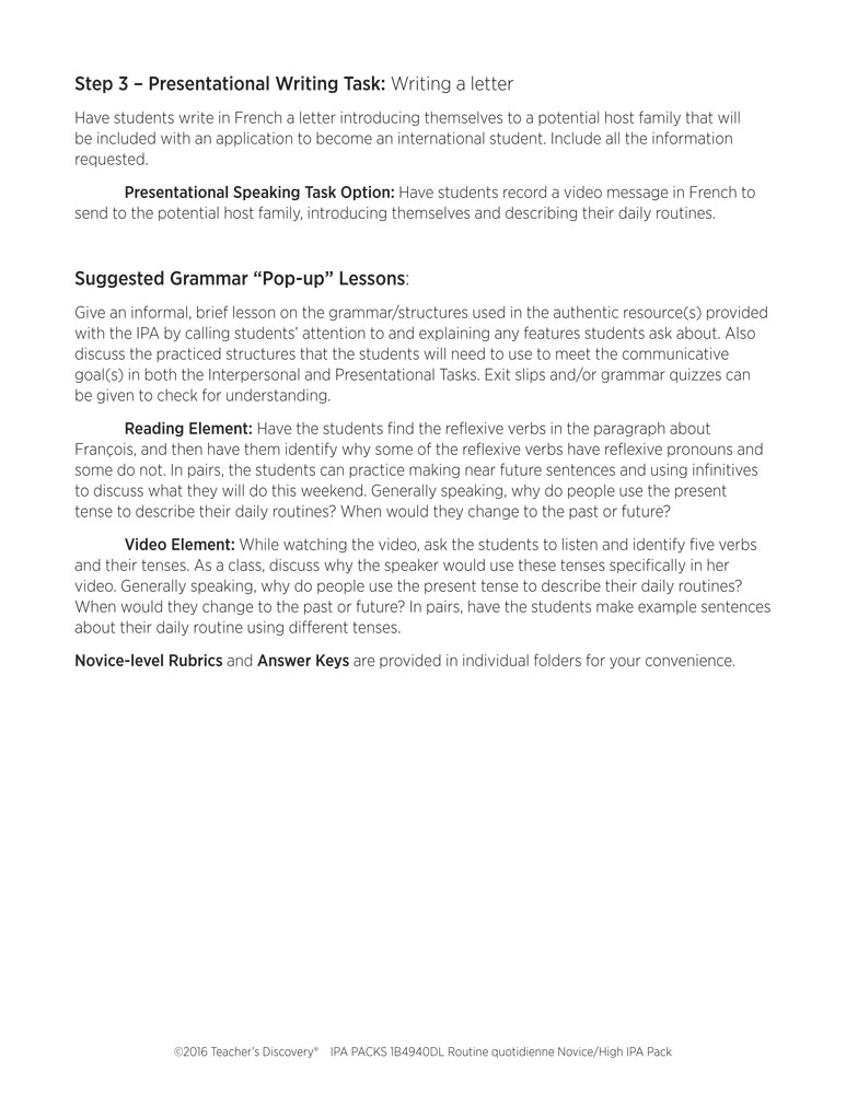 Daily routine in french example picture