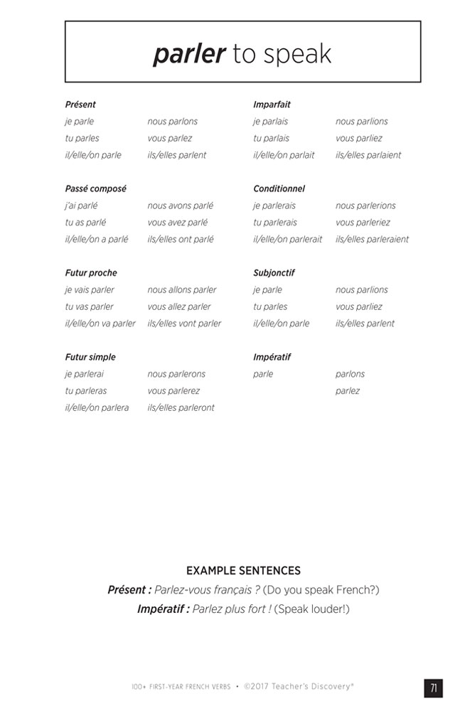 100+ FirstYear French Verbs Book, Verbs Teacher's Discovery