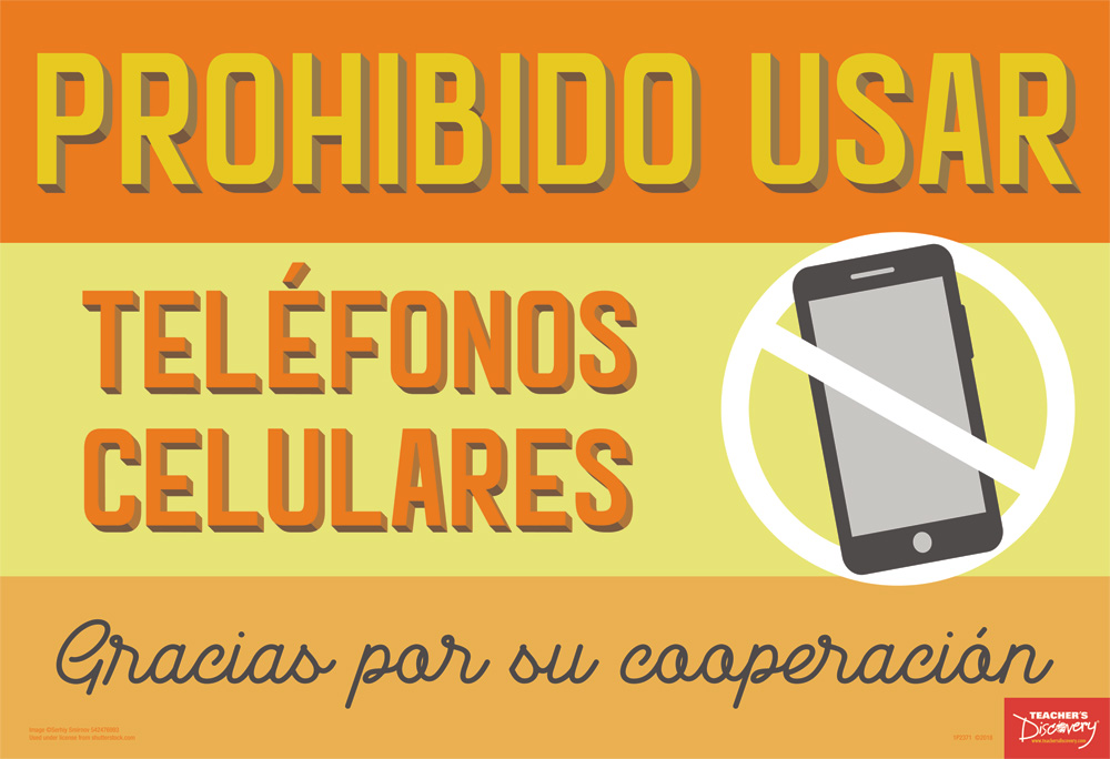 No Cell Phones Spanish MiniPoster, Spanish Teacher's Discovery