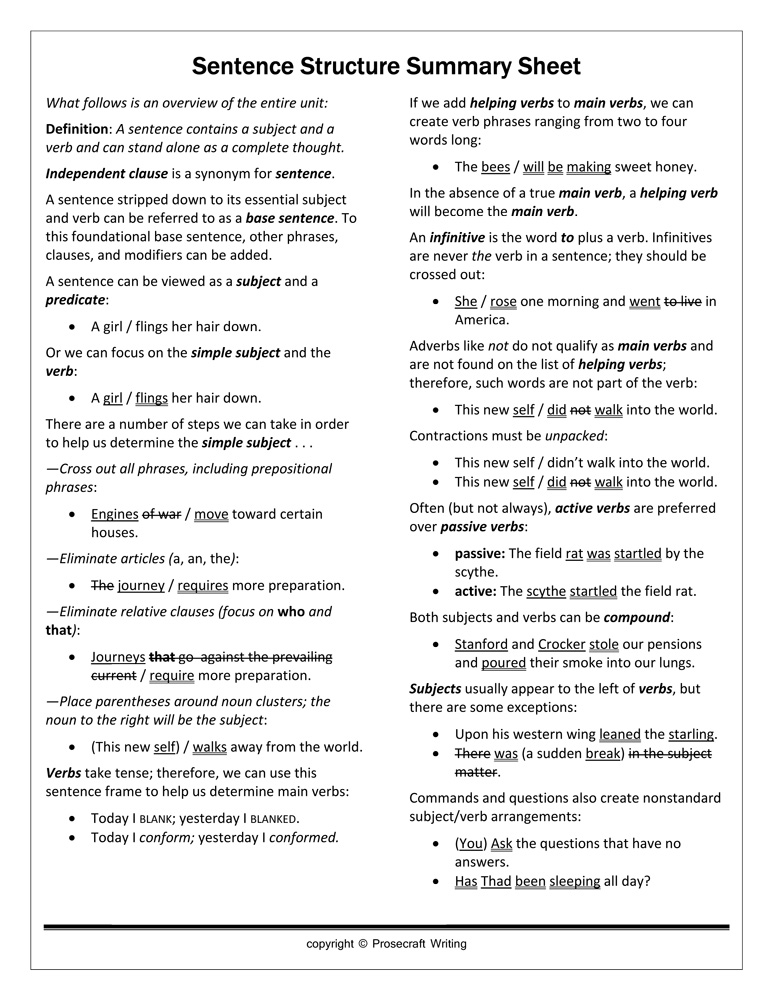 Prose Toolbox: Sentence Structure Unit, English: Teacher's ...
