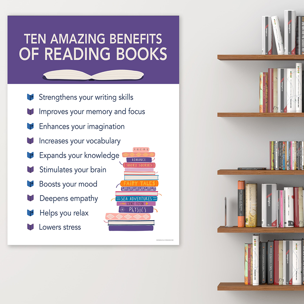 Posters Ten Amazing Benefits of Reading Books Laminated Poster