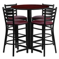 Round Cafe Table - 4 Ladder Back Chairs - 42 in.H x 30 in. Diameter