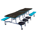 AmTab&reg; Mobile Cafeteria Stool & Bench Table - Wave, Combo