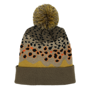 Brown Trout Skin Cuffed Pompon Knit Hat - Merino Wool