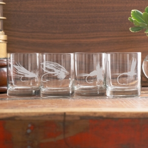 Etched Glassware - Flies Old Fashioned Set of 4