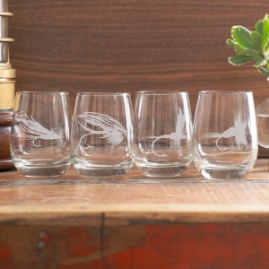 Etched Glassware - Flies Stemless Set of 4