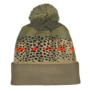 Brown Trout Skin Cuffed Pompon Knit Hat - Merino Wool