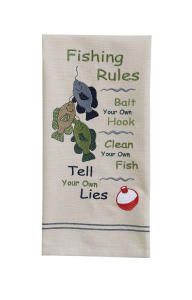 Fishing Rules Embroidered Tea Towel