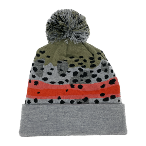 Rainbow Trout Skin Cuffed Pompon Knit Hat - Merino Wool