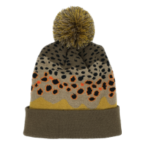Brown Trout Skin Cuffed Pompon Knit Hat - Merino Wool