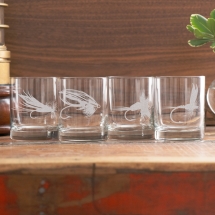 Etched Glassware - Flies Old Fashioned Set of 4 Etched Glassware - Flies Old Fashioned Set of 4