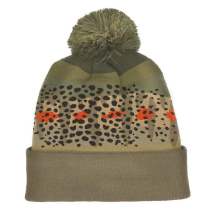 Brown Trout Skin Cuffed Pompon Knit Hat - Merino Wool