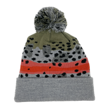 Rainbow Trout Skin Cuffed Pompon Knit Hat - Merino Wool