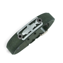 Silver Tone Bronze Trout Stargazer Green Leather Skinny
