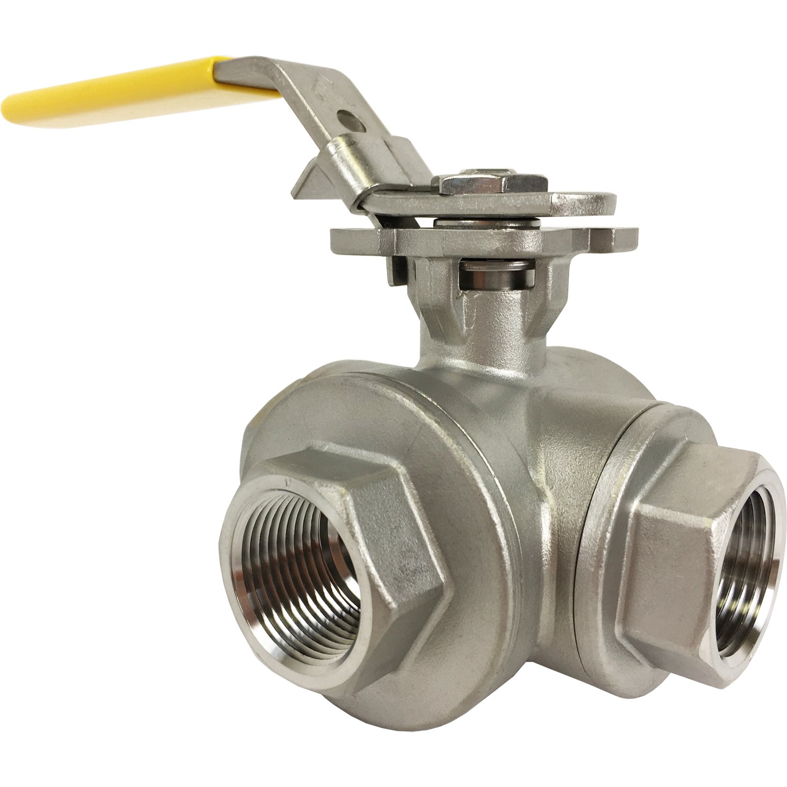 1″ Stainless 3Way Ball Valve, LPort, Direct Mount, Stainless Steel 3