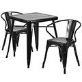 Metal Indoor/Outdoor Standard Height Bistro Table & 2 Chair with arms Set
