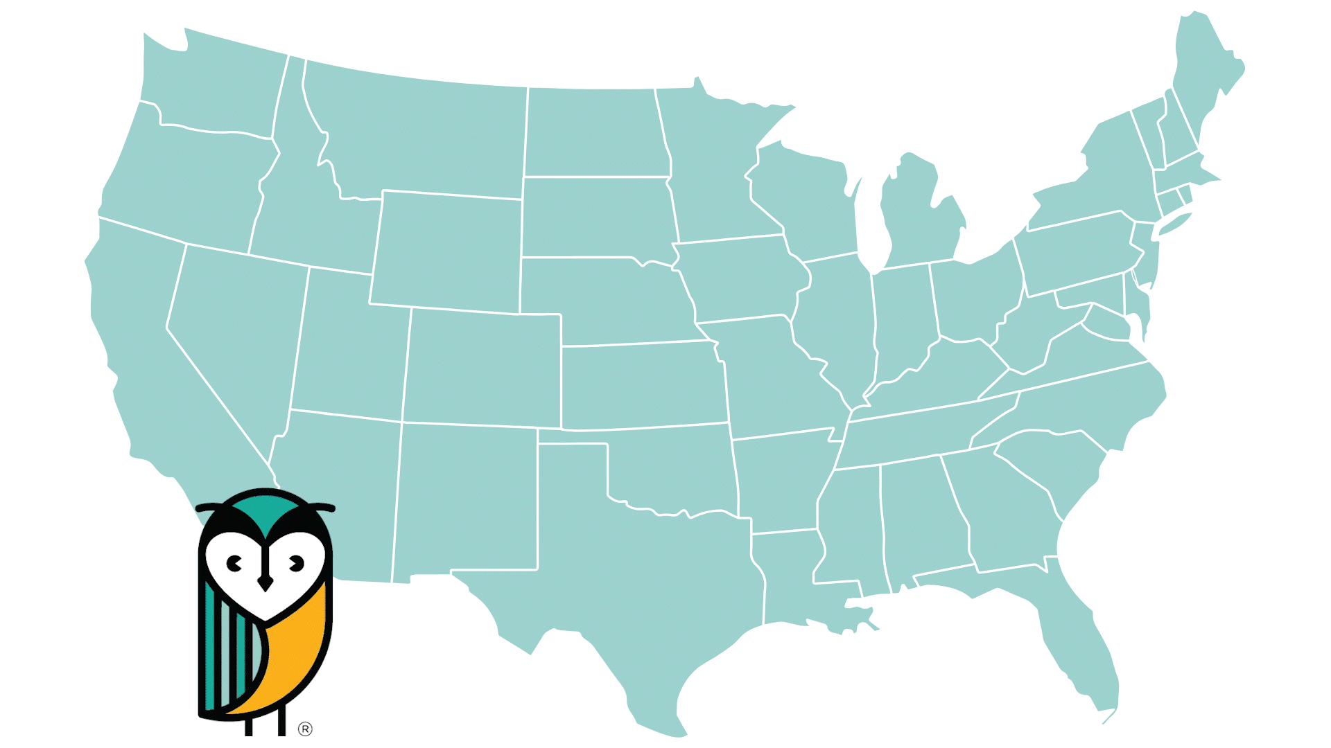 A map of the United States with location pins.
