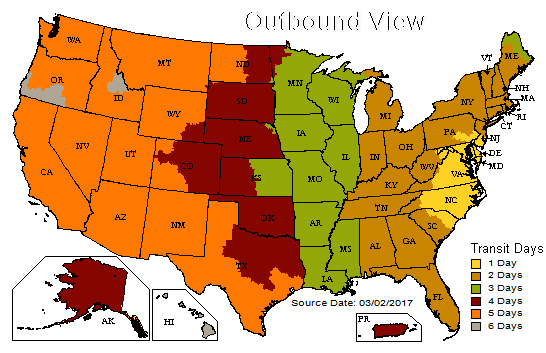 UPS Transit Time Map