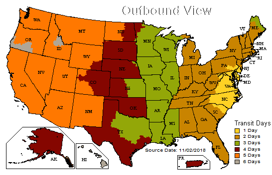 UPS Transit Time Map