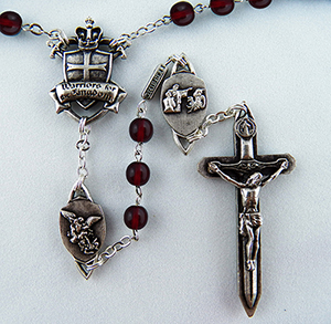 The Warrior's  Rosary in 6mm Bohemian Red Glass 
(Antique Silver Finish)