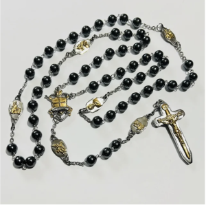 Warrior's Rosary with Male Saints: Two Tone 8mm Hematite  (Stainless Steel Edition)