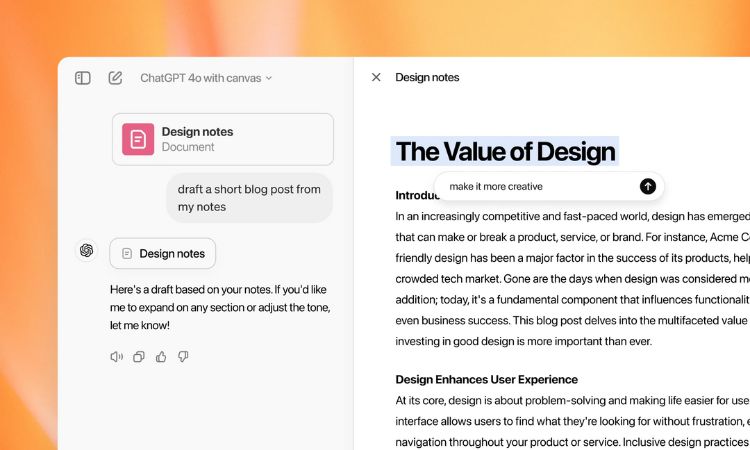 Interfaz de modelo chatgpt with canvas IA 