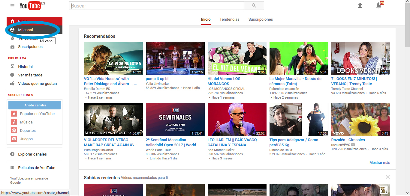 Haz clic en 'Mi canal'.