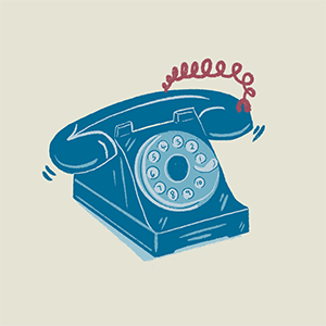 Graphic of a ringing telephone with the news of a death by suicide.