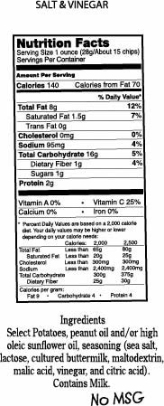 3LB Shimmering Pine Tin of Salt n Vinegar Nutrition Facts